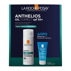 La Roche-Posay Anthelios Oil Correct Αντηλιακό Προσώπου κατά των Ατελειών SPF50+, 50ml & ΔΩΡΟ Effaclar Gel Aφρώδες Τζελ Καθαρισμού, 50ml,