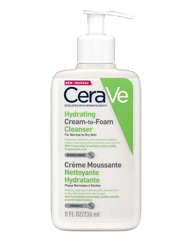 CeraVe Hydrating Cream To Foam Ντεμακιγιάζ και Καθαριστικό Προσώπου που Αφρίζει με Υαλουρονικό Οξύ 236ml