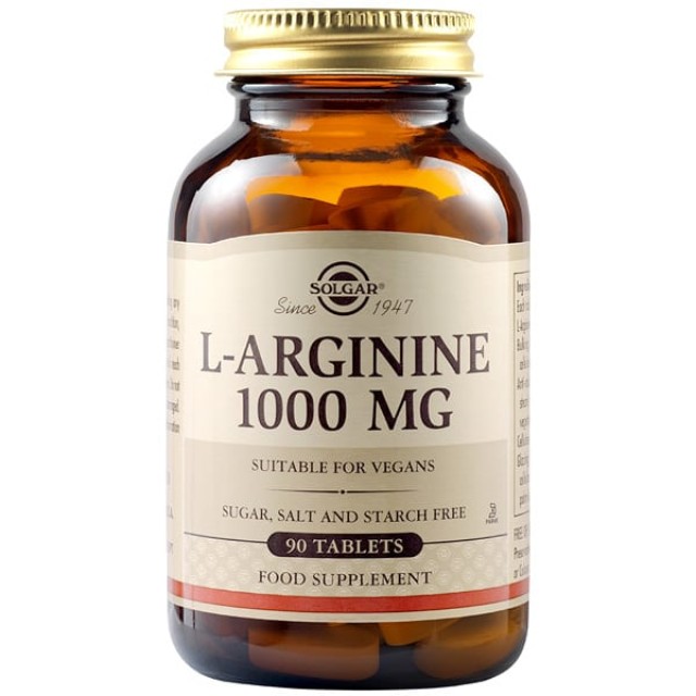 Solgar L-Arginine 1000mg Συμπλήρωμα Διατροφής με Αργινίνη για Ανάπτυξη, Αποκατάσταση & Ενδυνάμωση του Μυϊκού Συστήματος, 90tabs