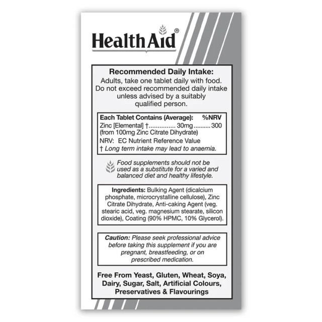 HEALTH AID Zinc Citrate 100mg 100 Ταμπλέτες