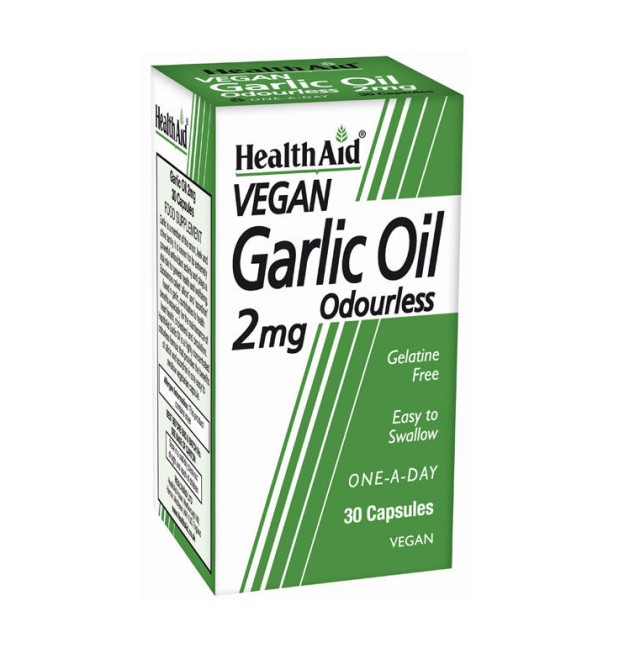 HEALTH AID Garlic Oil Odourless 2mg Αοσμο Vegan 30 Κάψουλες