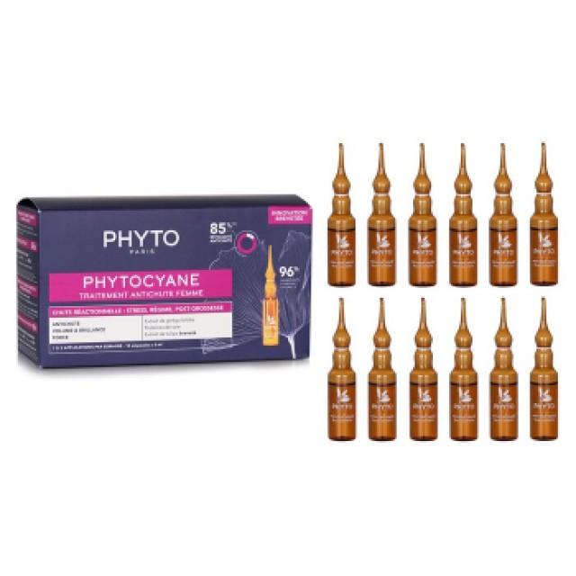 Phyto Phytocyane Reactional Hair Loss Treatment for Women Αγωγή για την Αντιδραστική Γυναικεία Τριχόπτωση, 12amp x 5ml