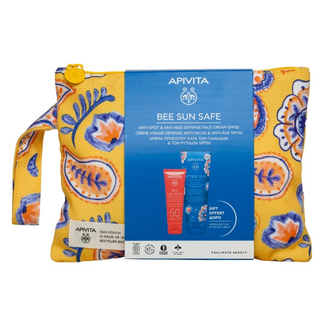 Apivita Promo Bee Sun Safe Κρέμα Προσώπου Κατά των Πανάδων & των Ρυτίδων SPF50, 50ml & Δώρο Limited Edition After Sun Cool & Sooth Face & Body Gel-Cream Δροσιστική Κρέμα-Gel για Πρόσωπο & Σώμα, 100ml & Νεσεσέρ, 1σετ