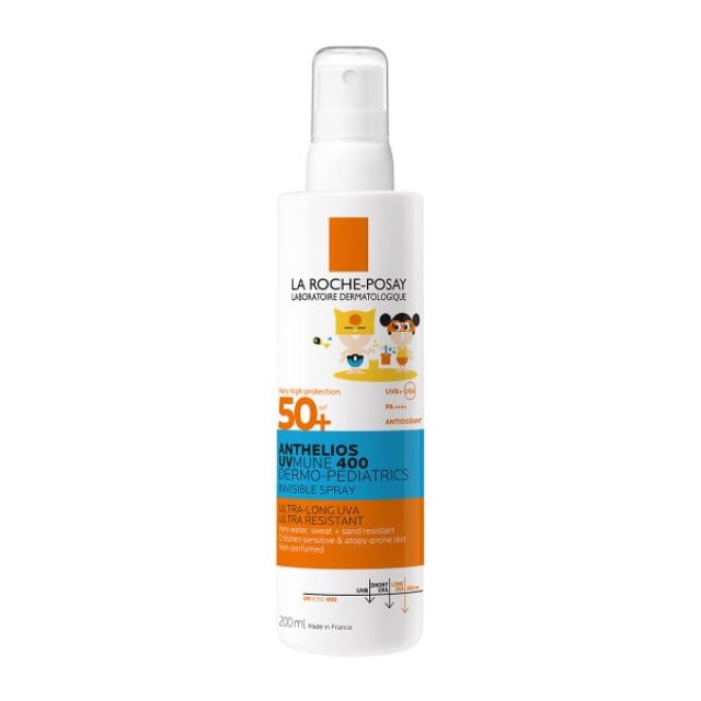 La Roche-Posay Anthelios Uvmune 400 Dermo-Pediatrics Invisible Spray SPF50+ Παιδικό Αντηλιακό Σπρέι για Ευαίσθητο & με Τάση Ατοπίας Δέρμα, 200ml