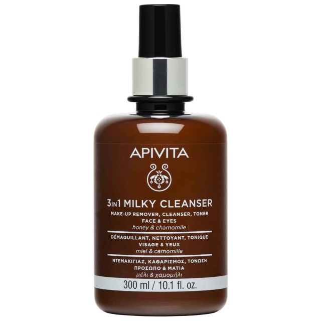 Apivita 3in1 Milky Cleanser With Honey & Chamomile -Ντεμακιγιάζ, Καθαρισμός & Τόνωση για Πρόσωπο & Μάτια με Μέλι & Χαμομήλι -  300ml